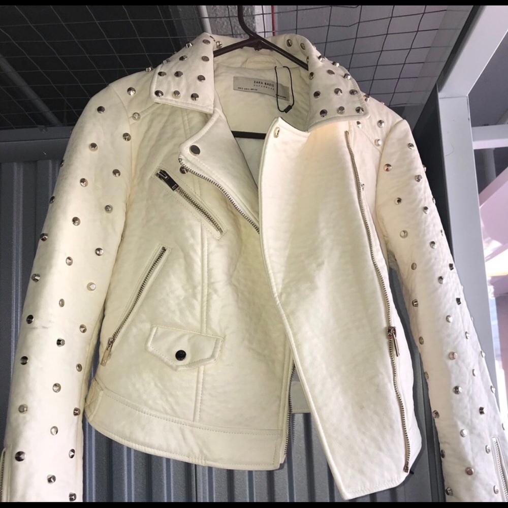 white Zara Vegan leather Jacket